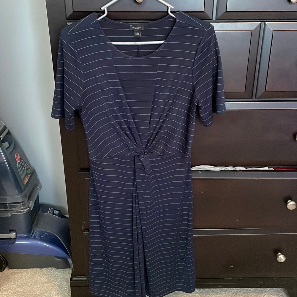 Ann Taylor Factory navy pinstriped dress